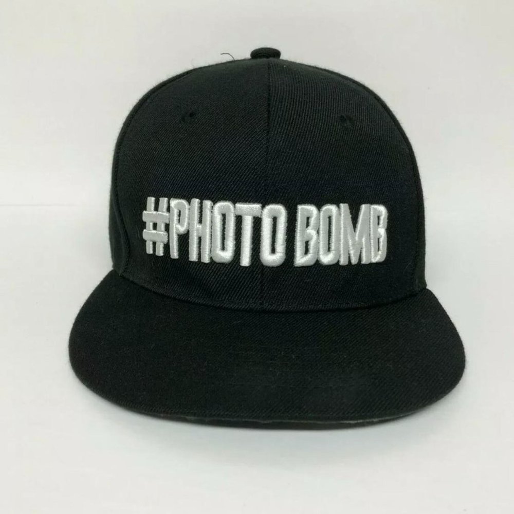 #Photo Bomb Baseball Hat Funny Black Snapback Embroidery Camo Bill Cap One Size